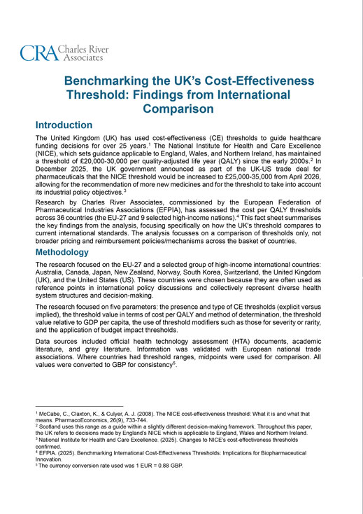 Benchmarking the UK’s cost-effectiveness threshold: findings from international comparison