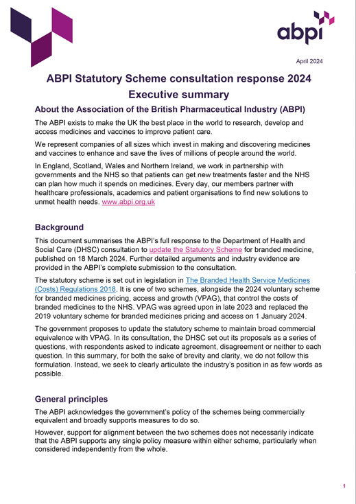 ABPI Statutory Scheme consultation response 2024 Executive summary